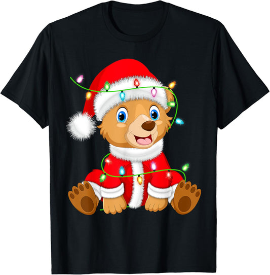 Bear Xmas Lighting Santa Costume Bear Christmas T-Shirt