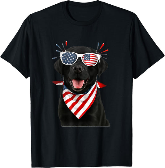 USA flag 4th Of July Patriotic American black cute lab T-Shirt