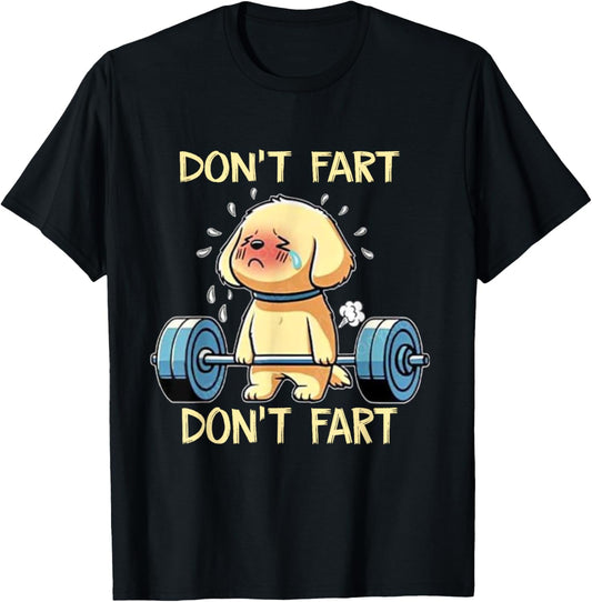 Dog Don't Fart Unisex Adults Black Cartoon Workout Gym T-Shirt, Small, Short Sleeve, Crew Neck, Polyester, Classic Fit, Novelty Design, All Seasons, 1 Count