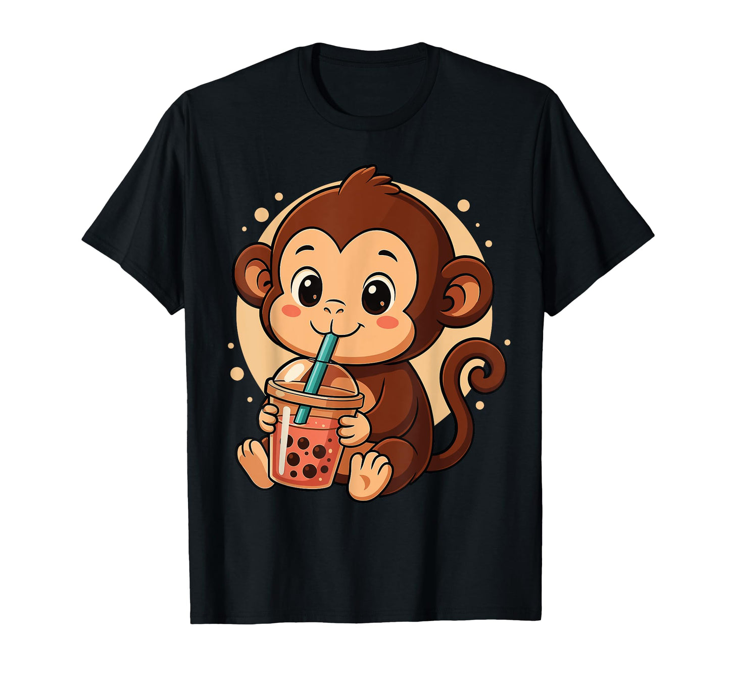 Cute Monkey Kawaii Anime Drinking Bubble Tea Girl Kids T-Shirt