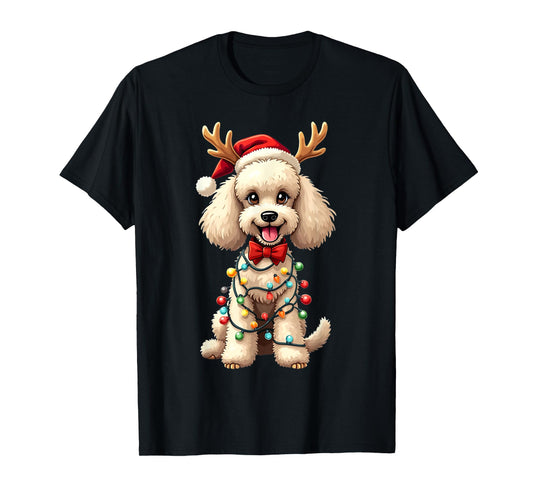 Santa Poodle Reindeer Light Christmas Funny Poodle Pajama T-Shirt