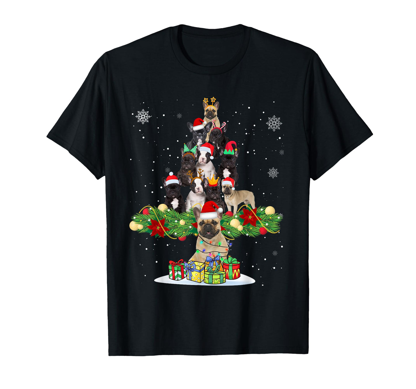 Ugly Sweater Christmas Tree French Bulldog Dog Xmas Lights Men Women Kids T-Shirt