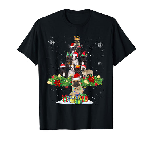Ugly Sweater Christmas Tree French Bulldog Dog Xmas Lights Men Women Kids T-Shirt