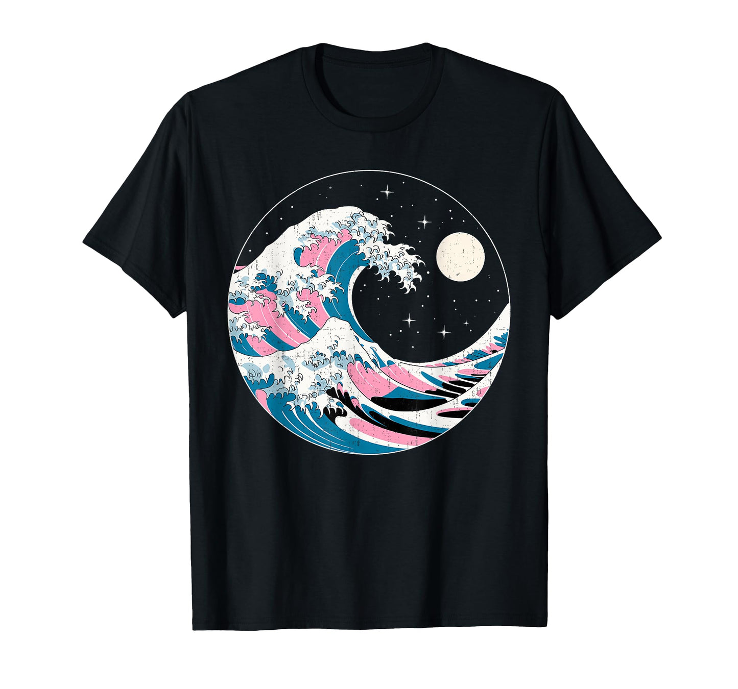 LGBTQ Pride Wave in Japanese Style Under Starry Night Moon T-Shirt