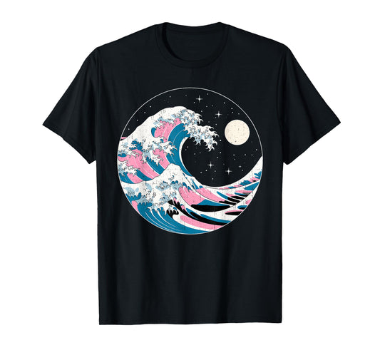 LGBTQ Pride Wave in Japanese Style Under Starry Night Moon T-Shirt