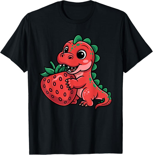Dinosaur with Strawberry Summer Fruit Lover Toddler Kids T-Shirt