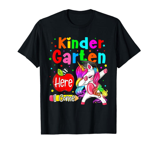 Kindergarten Here I Come Unicorn Girls Kids Back To School T-Shirt