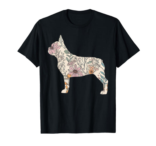 Floral French Dog Silhouette Dog Pet French Bulldog Flower T-Shirt for Men Women