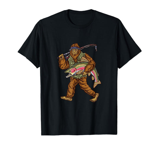 Rainbow Trout River Fishing Bigfoot Hunting Fishermen T-Shirt