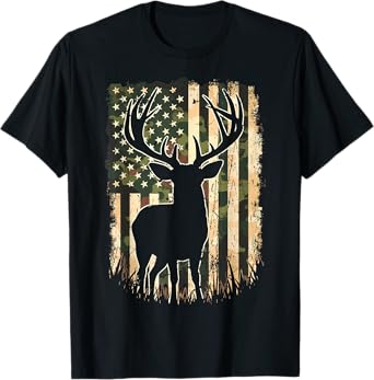 Camo US Flag Deer Hunting Camoflage Hunter T-Shirt