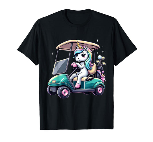 Unicorn Riding Golf Cart Boys Girls Women Kids Teens Rainbow T-Shirt