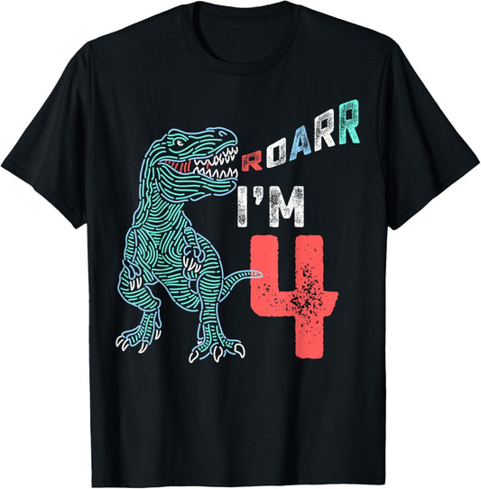 4th Birthday Shirt Funny Four Year Old Boys Dinosaur Tees T-Shirt