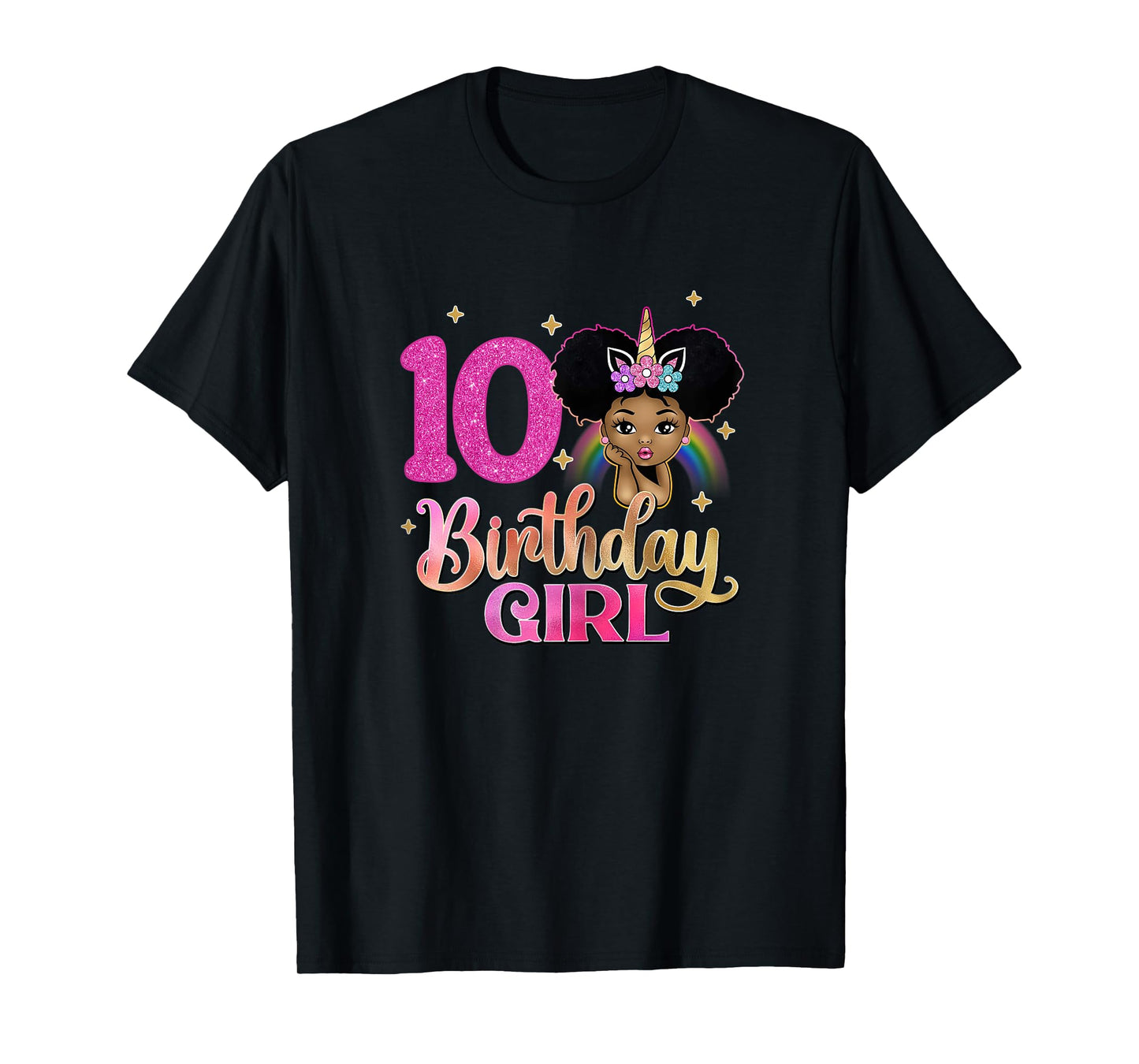 10th Birthday Girl Afro Melanin Unicorn Princess 10 Yrs Old T-Shirt
