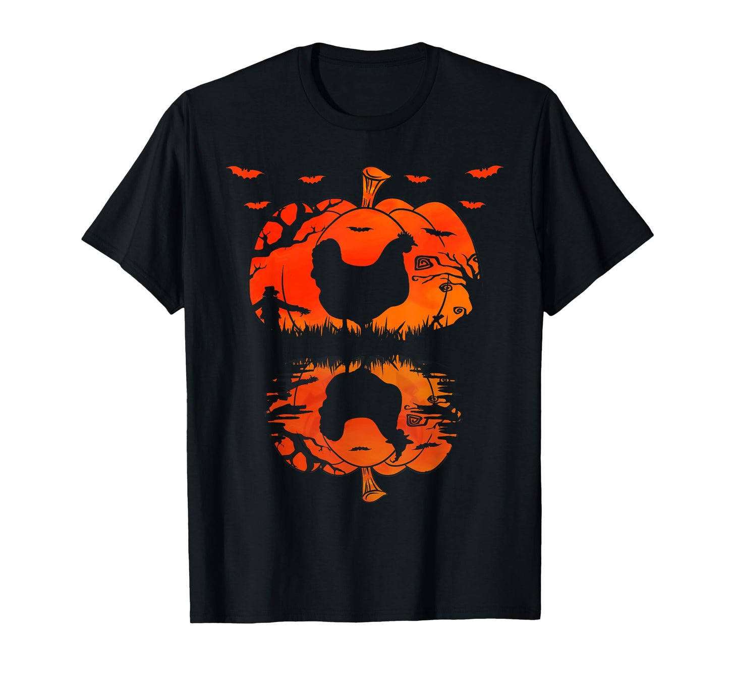 Chicken Silhouette Pumpkin Halloween Funny Chicken Witch T-Shirt