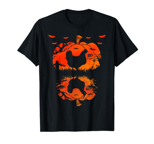 Chicken Silhouette Pumpkin Halloween Funny Chicken Witch T-Shirt