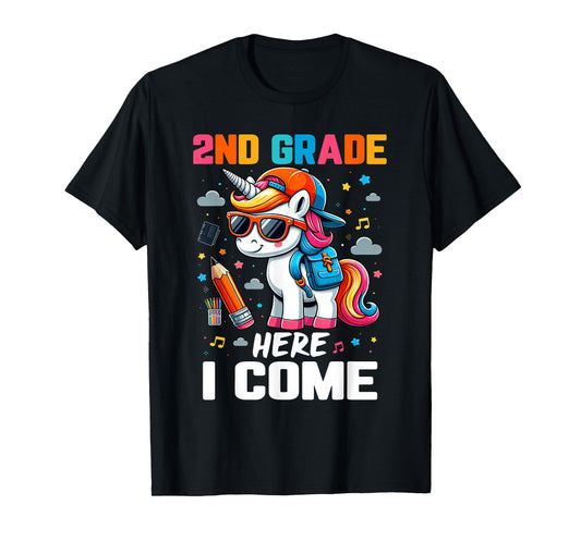 Second Grade Here I Come Unicorn Girls Kids Back To School T-Shirt