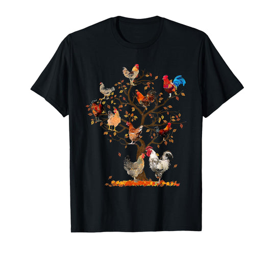 Chicken Tree Autumn Tree Fall Leaves Chicken Love T-Shirt