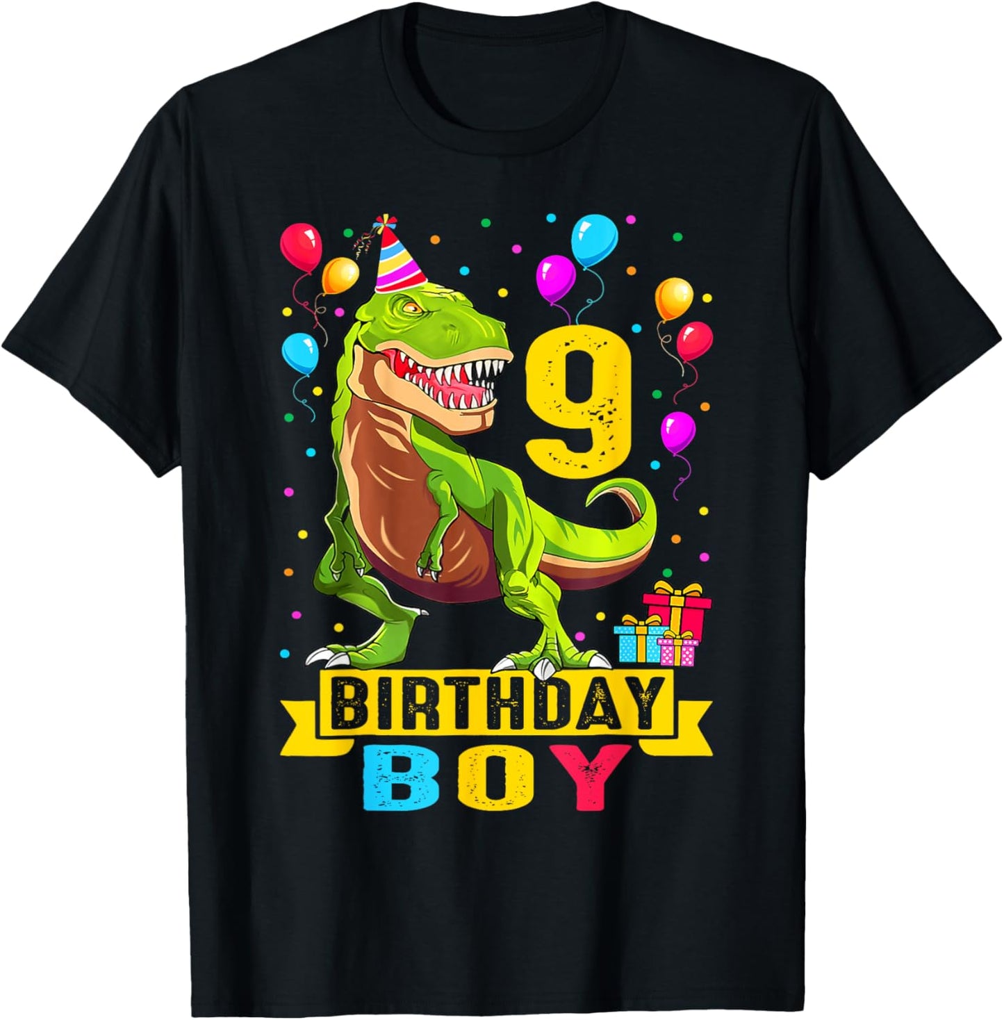 Kids 9 Year Old Shirt 9th Birthday Boy T Rex Dinosaur T-Shirt