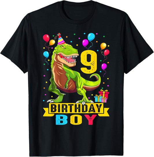 Kids 9 Year Old Shirt 9th Birthday Boy T Rex Dinosaur T-Shirt