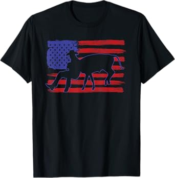Chute Dogging Steer Wrestling Rodeo Cowboy Event USA Flag T-Shirt