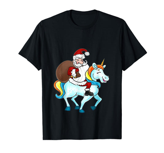 Funny Santa Claus Riding A Unicorn Cute Christmas Lover T-Shirt