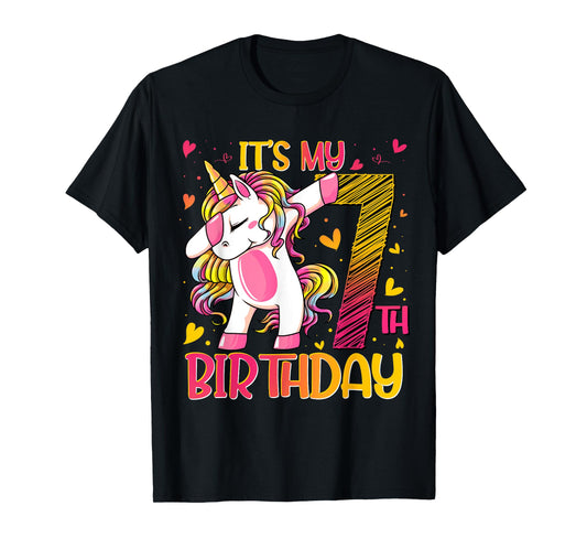 7 Year Old Unicorn Dabbing 7th Birthday Girl Unicorn Party T-Shirt