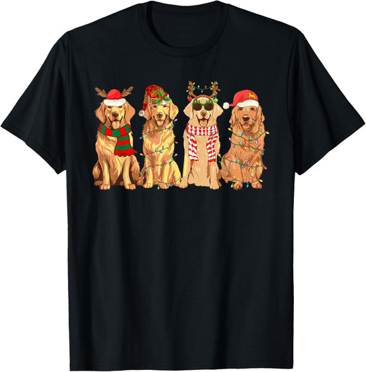 Funny Dogs Golden Retriever Christmas Xmas Lights Dog Lover T-Shirt