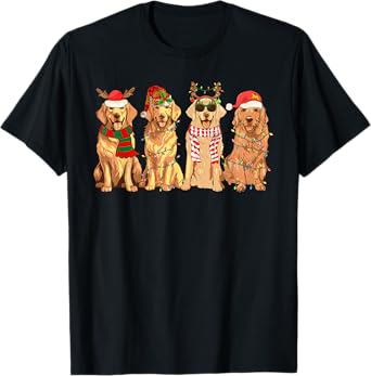 Funny Dogs Golden Retriever Christmas Xmas Lights Dog Lover Men Women Kids T-Shirt
