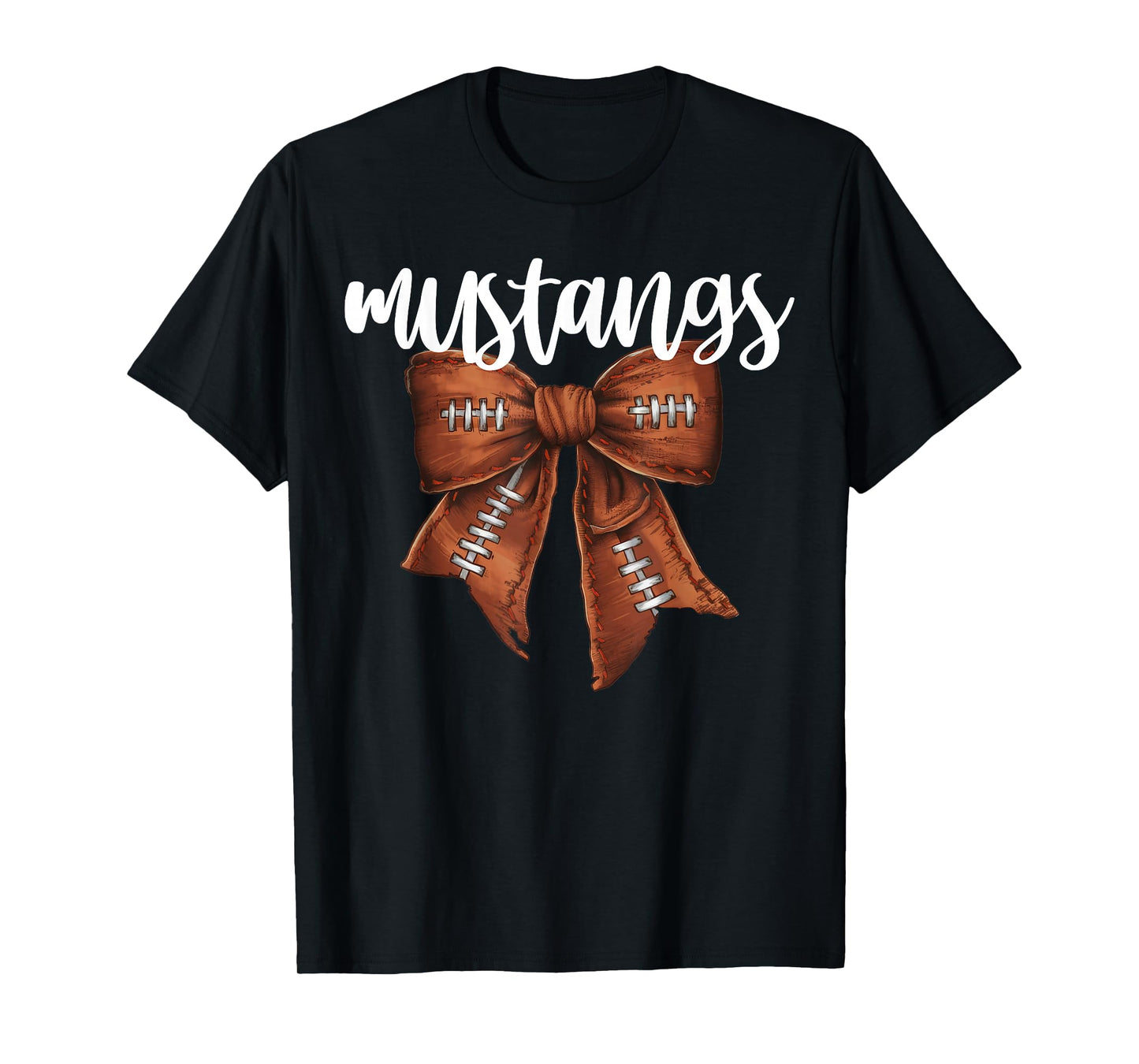 Mustangs Football Bow School Spirit Team Mascot Game Night T-Shirt