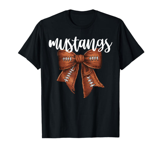 Mustangs Football Bow School Spirit Team Mascot Game Night T-Shirt