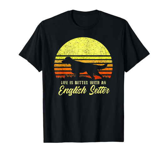 English Setter Hunting Bird Dog Lover Vintage Retro Sun Gift Men Women Kids T-Shirt