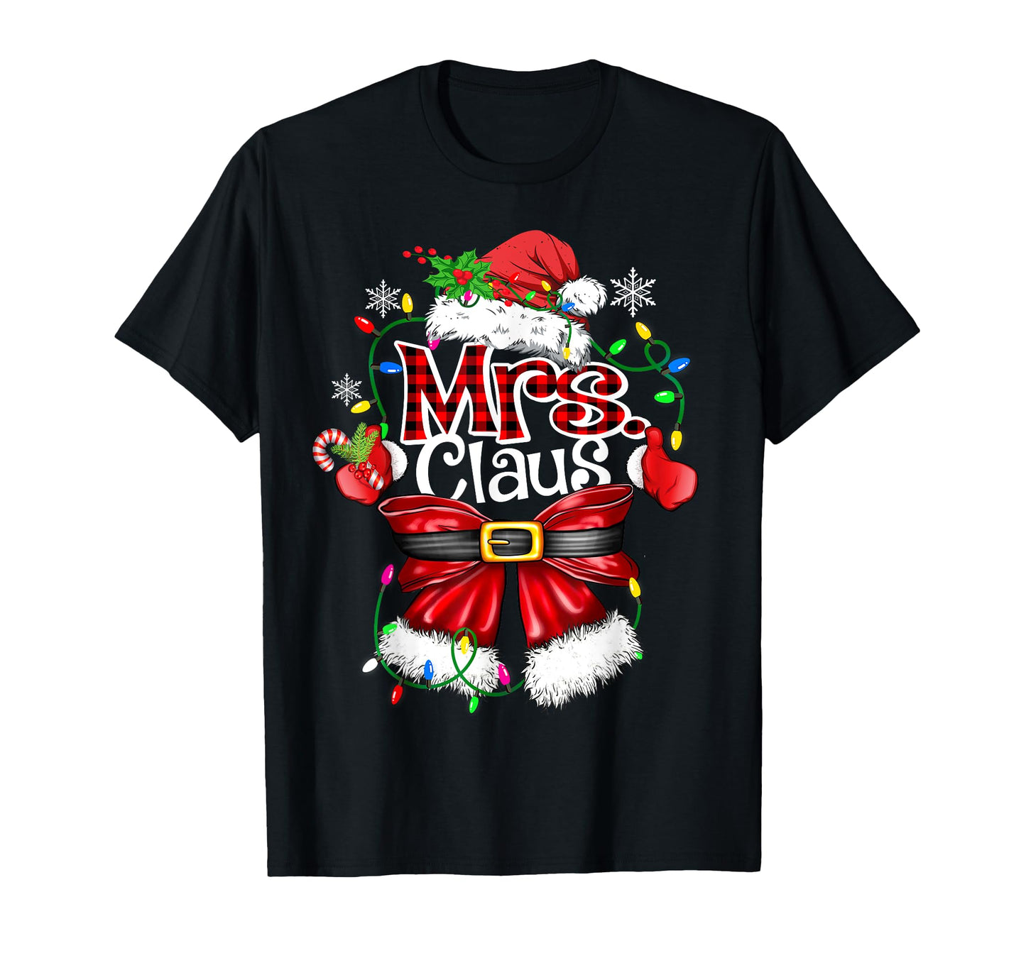 Mr and Mrs Claus Couples Santa Christmas Lights Pajamas T-Shirt