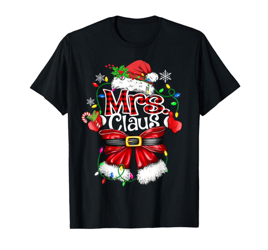 Mr and Mrs Claus Couples Santa Christmas Lights Pajamas T-Shirt