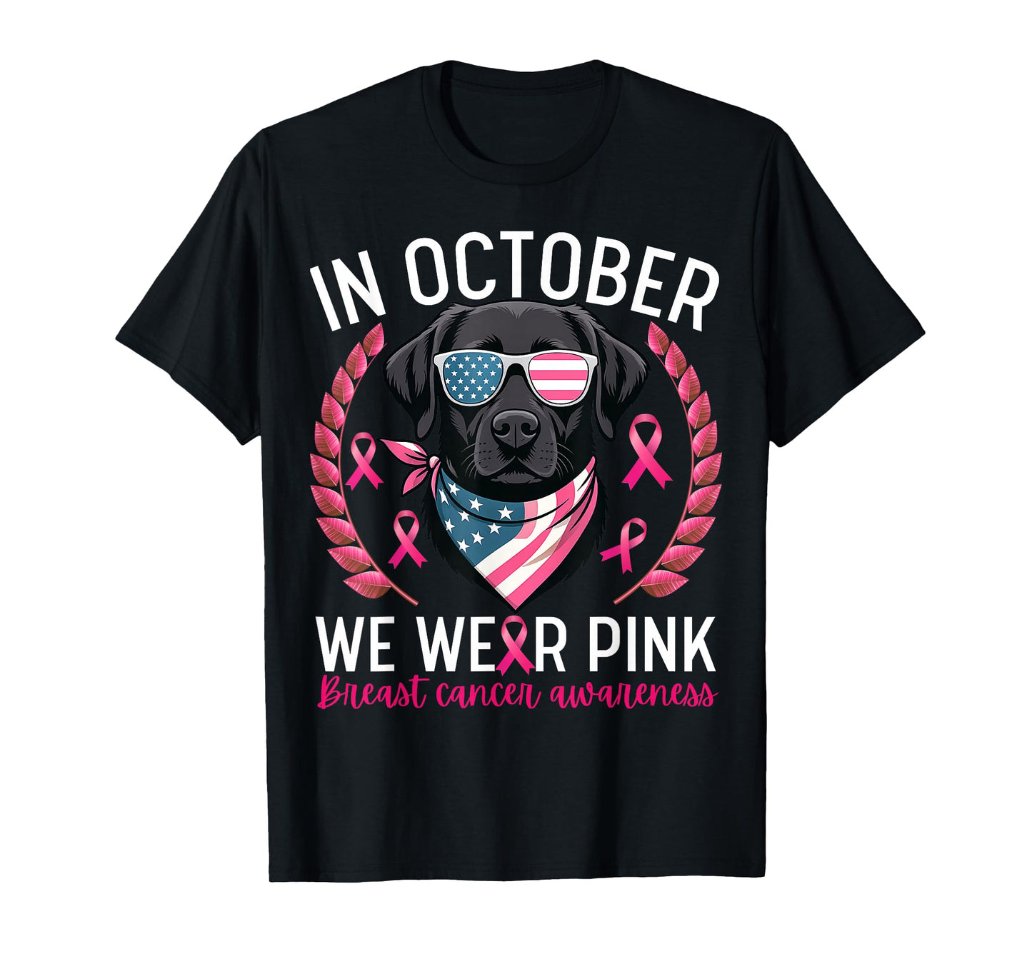 Labrador USA Flag Patriotic Dog Breast Cancer Awareness T-Shirt