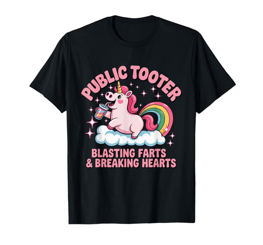 Public Tooter Unicorn Blasting Farts & Breaking Hearts T-Shirt
