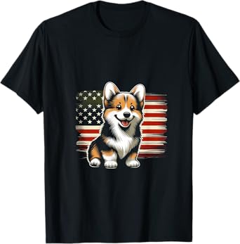 Pembroke Welsh Corgi American Flag USA Flag T-Shirt