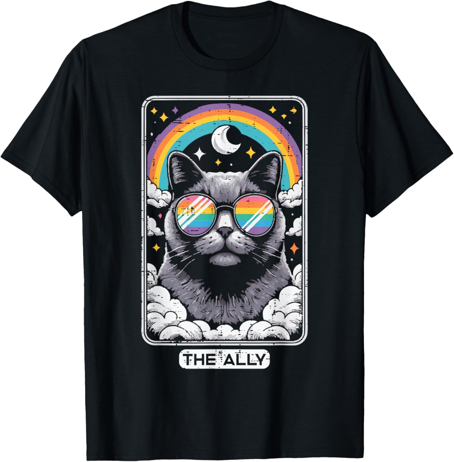 Gay Pride Month Cat Card The Ally LGBTQ Rainbow Men Women T-Shirt