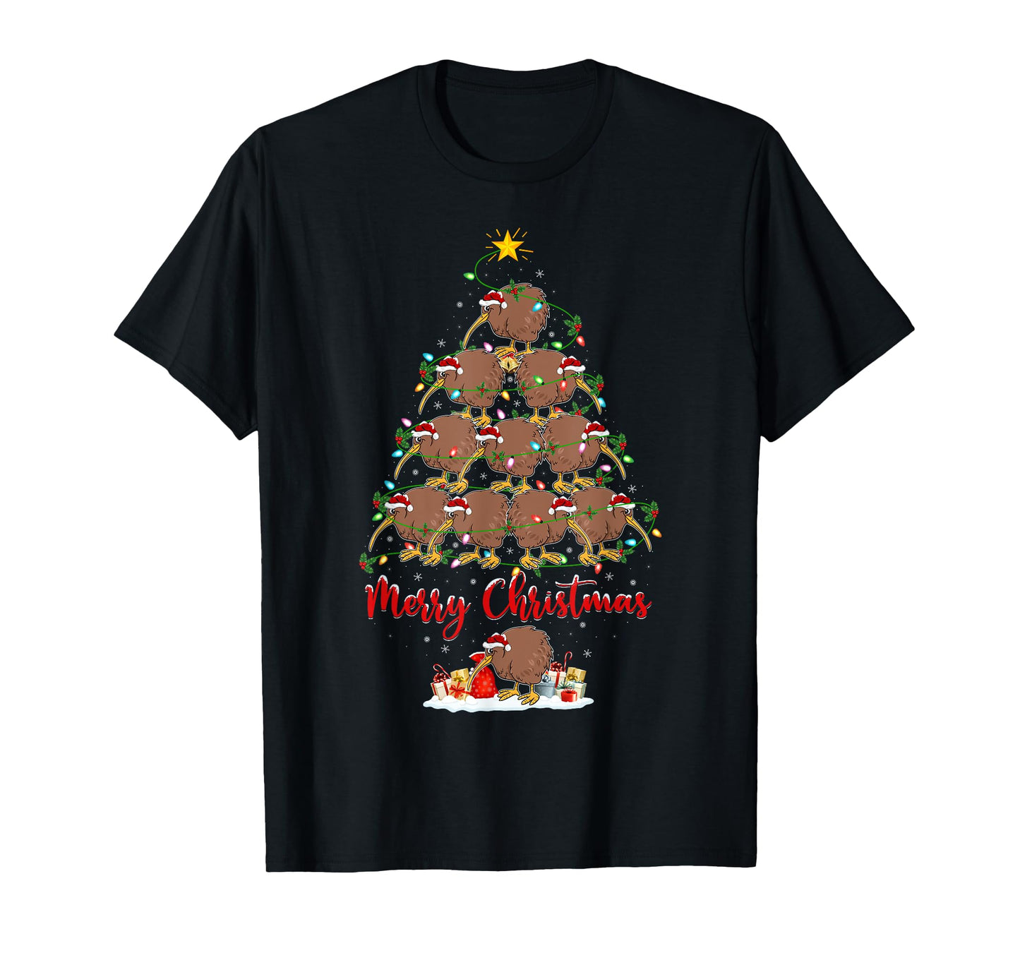 Kiwi Bird Lover Xmas Matching Santa Kiwi Christmas Tree T-Shirt