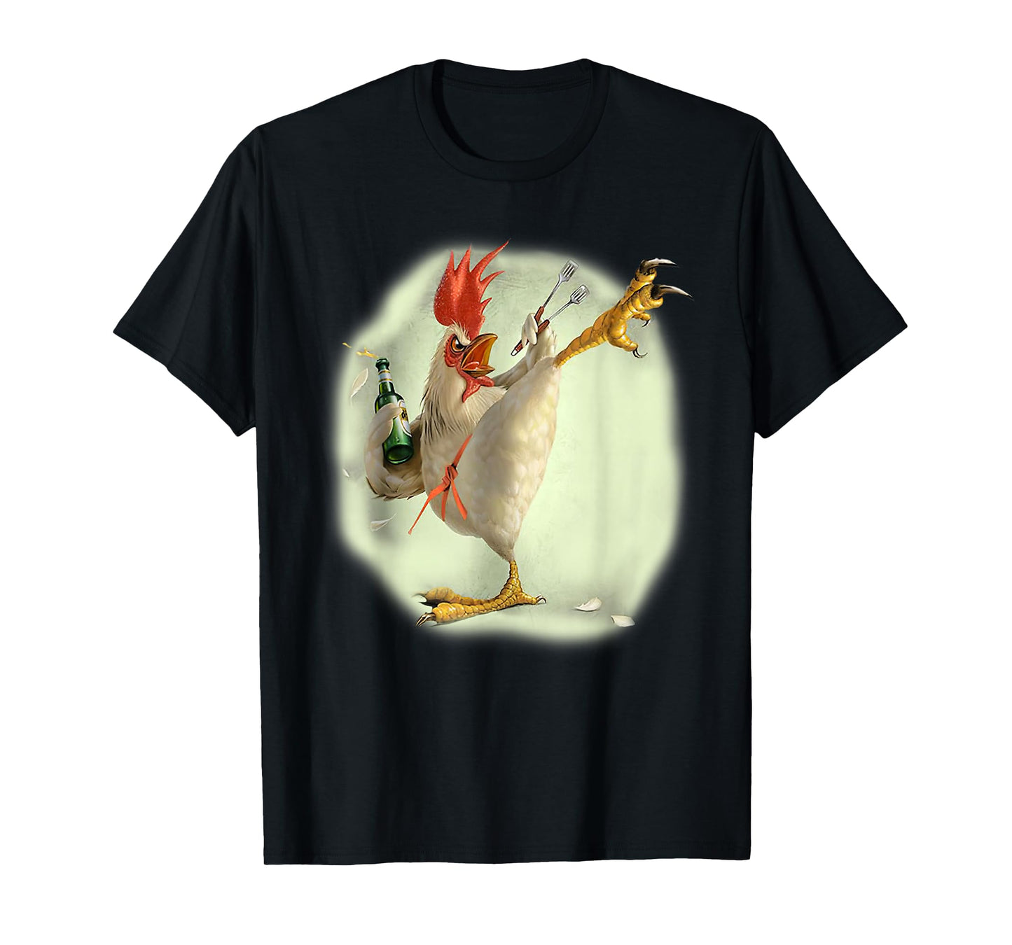 Chicken Beer Karate Kick Cool Chicken Funny Chicken Farmer T-Shirt