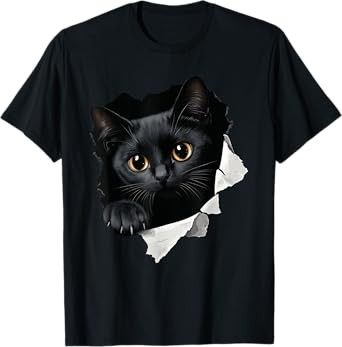 Funny Black Cat Graphic T-Shirt for Men Women Kids