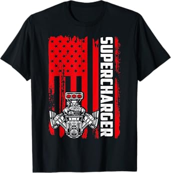 Supercharger Flag July 4th Drag Racing Muscle Car Horsepower T-Shirt