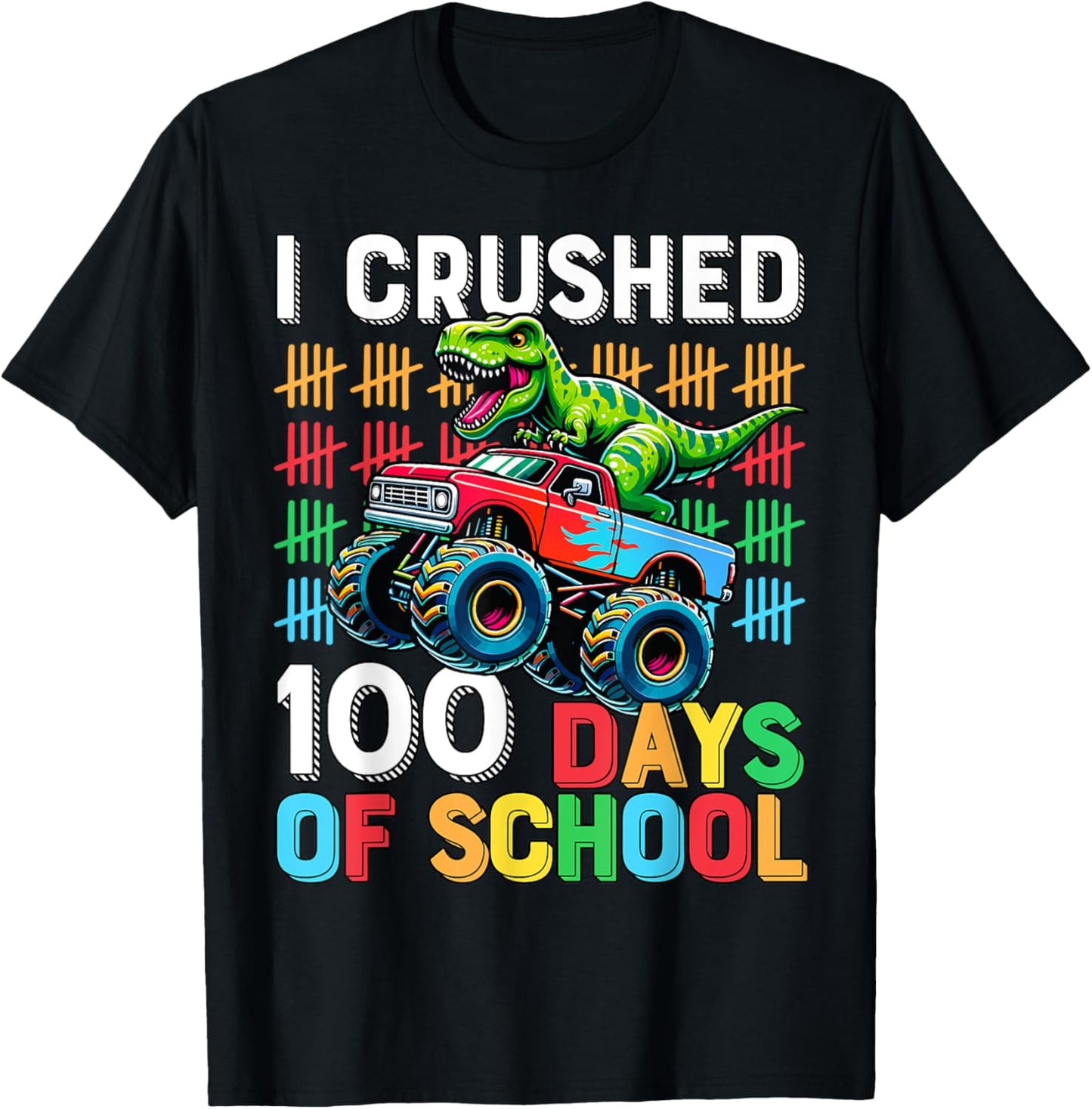 100 Days of School Monster Truck 100th Day of School T-Rex T-Shirt
