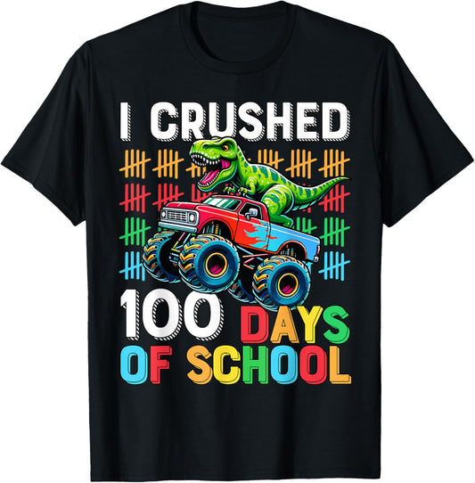 100 Days of School Monster Truck 100th Day of School T-Rex T-Shirt