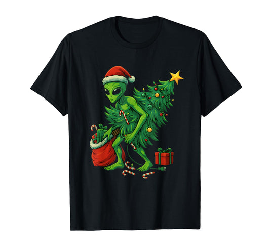 Alien Christmas Tree Lights Xmas Gifts Boys Men T-Shirt