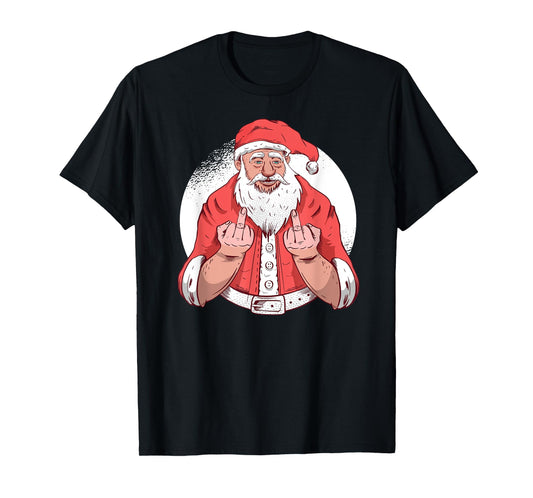 RUDE SANTA says F-ck Off Middle Finger Funny Christmas Meme T-Shirt