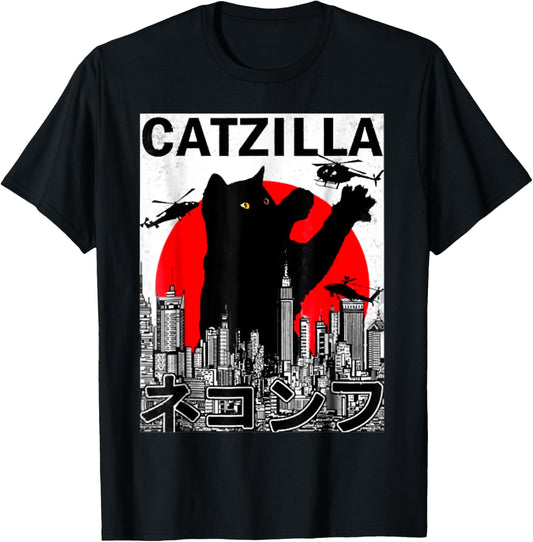 Catzilla Cute Art Japanese Cat Stuff For Cat Lover Mom Dad T-Shirt