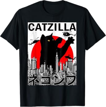 Catzilla Cute Art Japanese Cat Stuff For Cat Lover Mom Dad Men Women Girls Kids T-Shirt