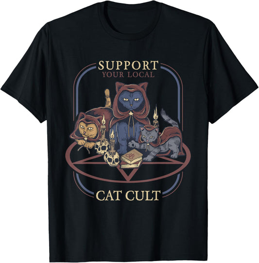 Support Your Local Cat Cult - Retro Occult T-Shirt