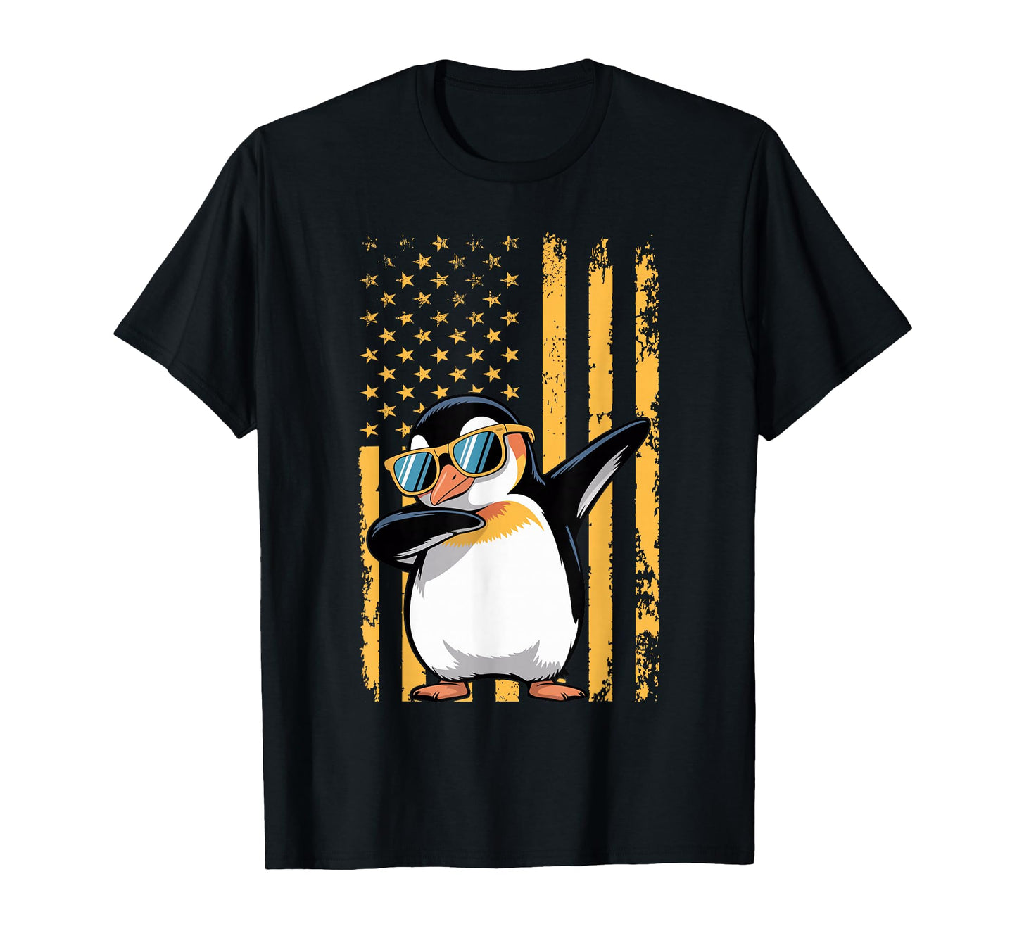 Graphic Penguin Retro American Flag Funny Penguin Lovers T-Shirt