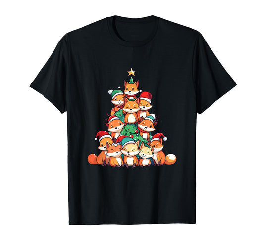 Fox Christmas Tree Xmas Girls Boys Funny Santa T-Shirt